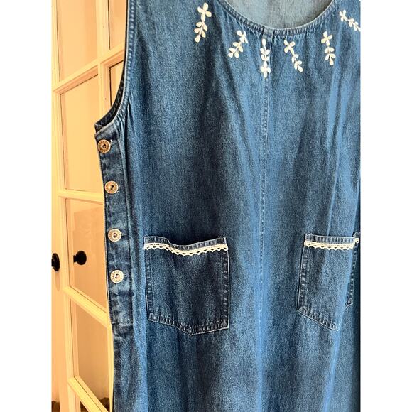 Vintage Agapo Women's Embroidered Jumper Maxi Denim Dress – XL/2X - Picture 4 of 8